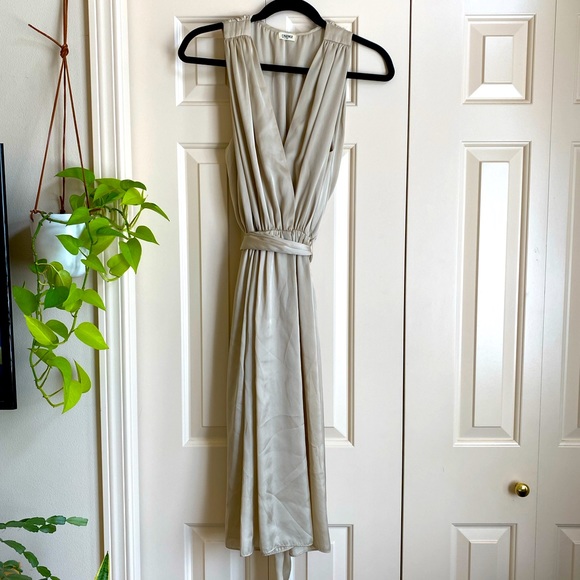 L’Agence champagne satin belted ruched Grecian style dress 6 - Picture 1 of 9
